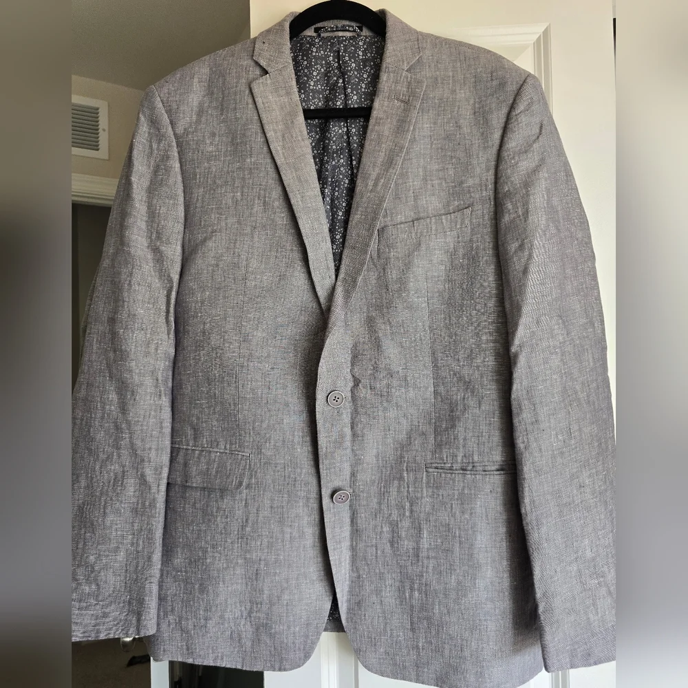 Bar III Men's Gray Linen Suit Set (Jacket 42RPants 3232) - Picture 5 of 9